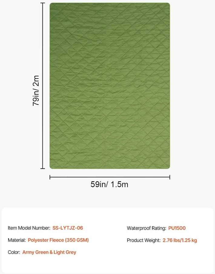 Kempingo pledas, šiltas stadiono pledas, 2.08 x 1.4 m, 330GSM neperšlampamas iškylos, paplūdimio pledas, neperšlampamas kelioninis pledas