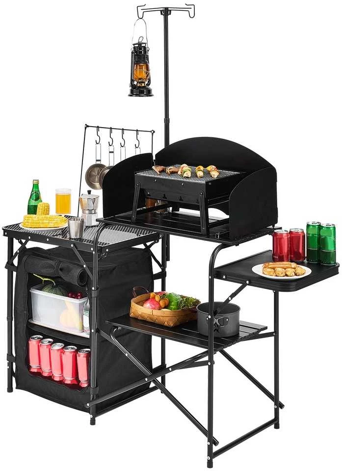 Kempingo virtuvės stalas nešiojamas, lauko virimo stotelė, aliuminio saugykla, sulankstomas kempingo stalas maisto ruošimui, nešiojama kempingo darbo vieta