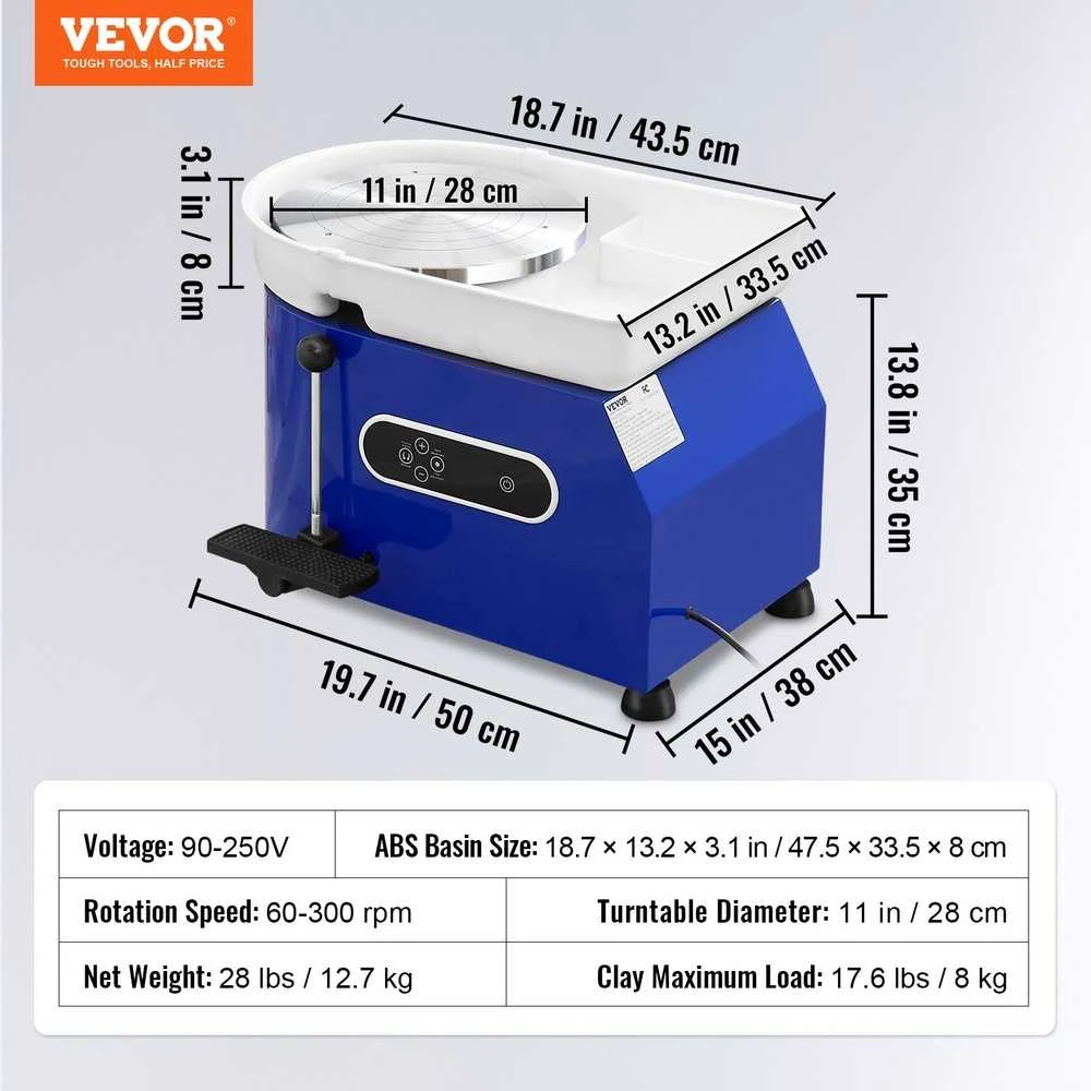 Keramikos ratas, Skulptūros įrankiai, 450W variklis, 8kg talpa