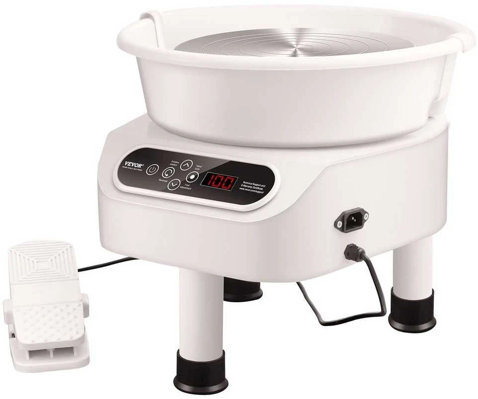 Keraminis puodininko ratas, 450 W variklis, LCD jutiklinis ekranas, kojinis pedalas, atsparus vandeniui