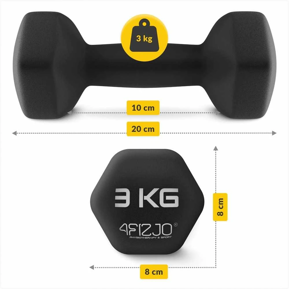 4Fizjo Ketaus hantelių rinkinys, 12 kg, namų fitnesui, jėgos treniruotėms, šešiakampiai hanteliai, įvairiaspalviai svoriai