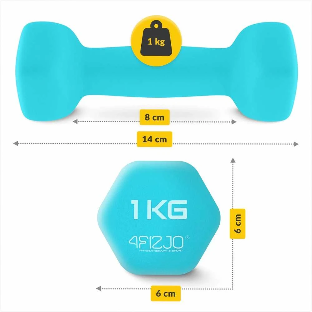 4Fizjo Ketaus hantelių rinkinys, 12 kg, namų fitnesui, jėgos treniruotėms, šešiakampiai hanteliai, įvairiaspalviai svoriai