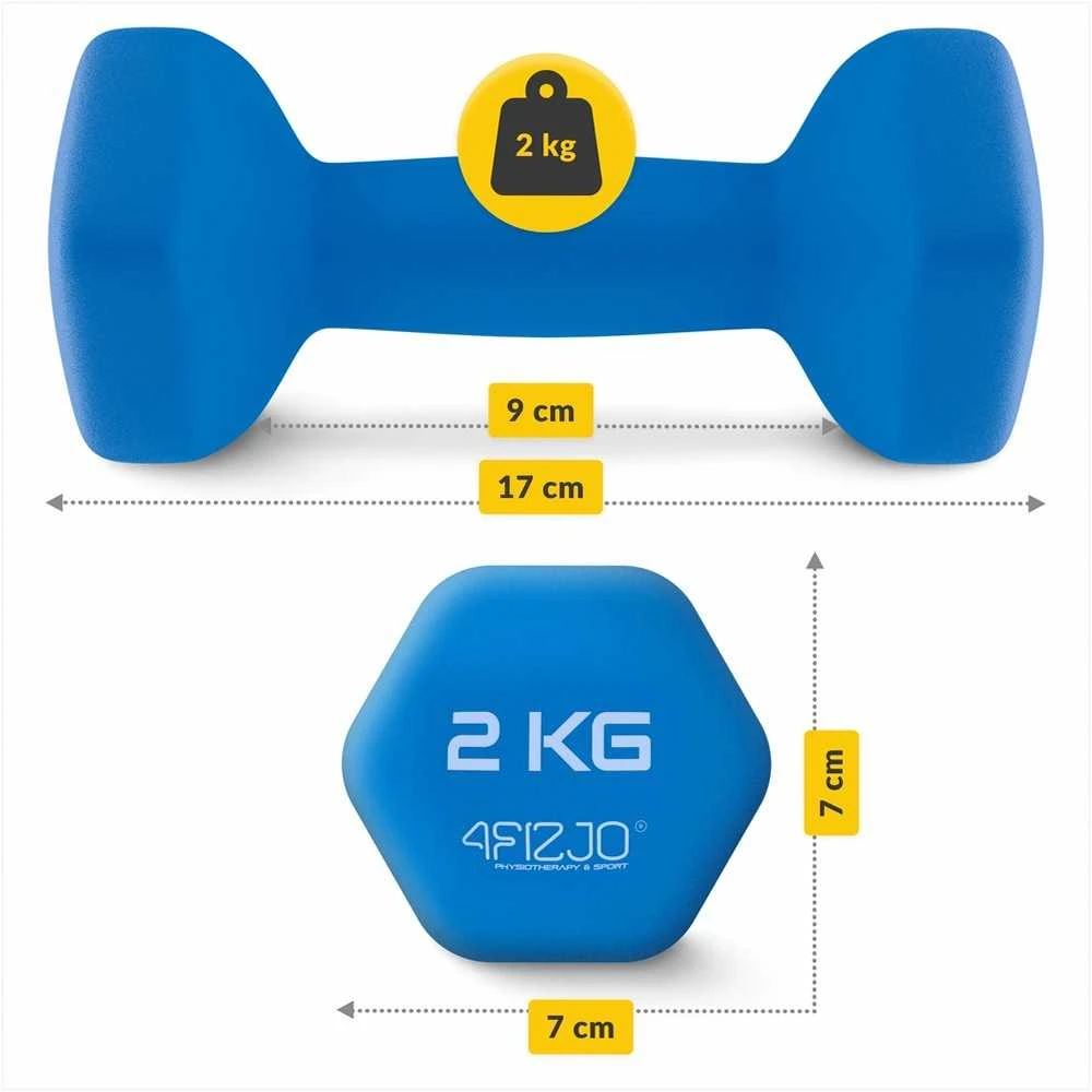 4Fizjo Ketaus hantelių rinkinys, 12 kg, namų fitnesui, jėgos treniruotėms, šešiakampiai hanteliai, įvairiaspalviai svoriai