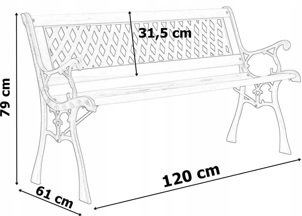 Ketaus sodo suoliukas KARO, klasikinio stiliaus, dekoratyvinis, lengvas surinkimas, 120 cm parko suolas, lauko baldai, metalinis suoliukas