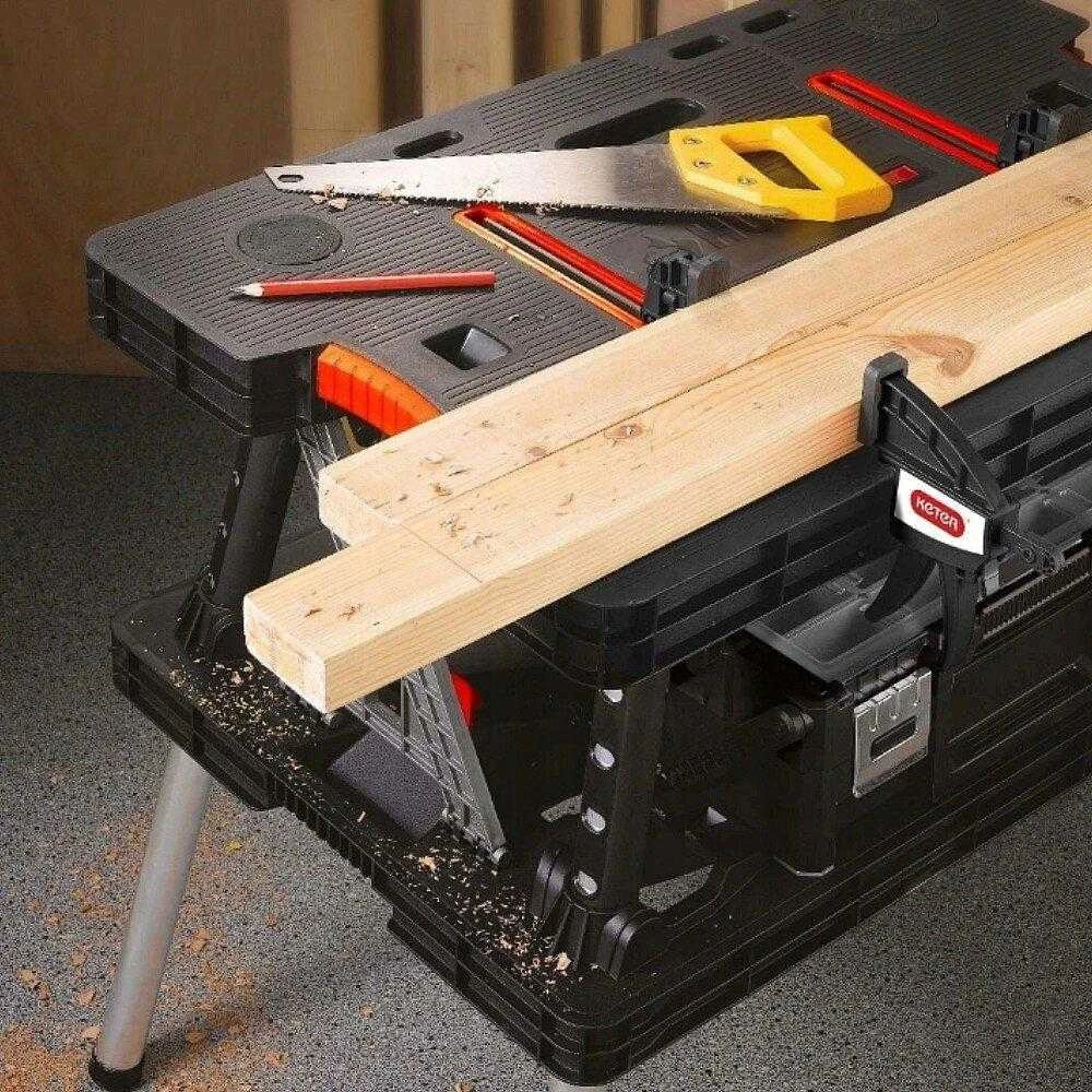 Keter Tools Sulankstomas darbo stalas su dviem stalviršiais, išlaiko 453 kg
