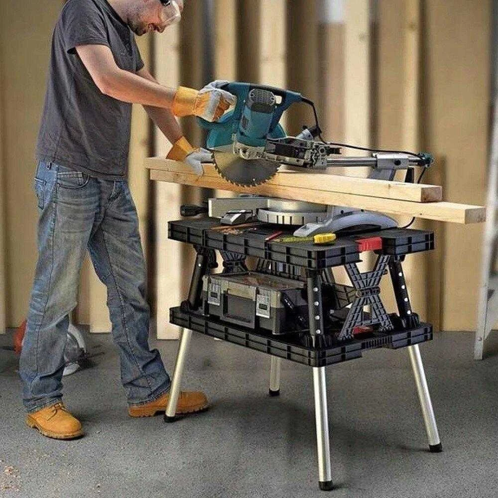 Keter Tools Sulankstomas darbo stalas su dviem stalviršiais, išlaiko 453 kg