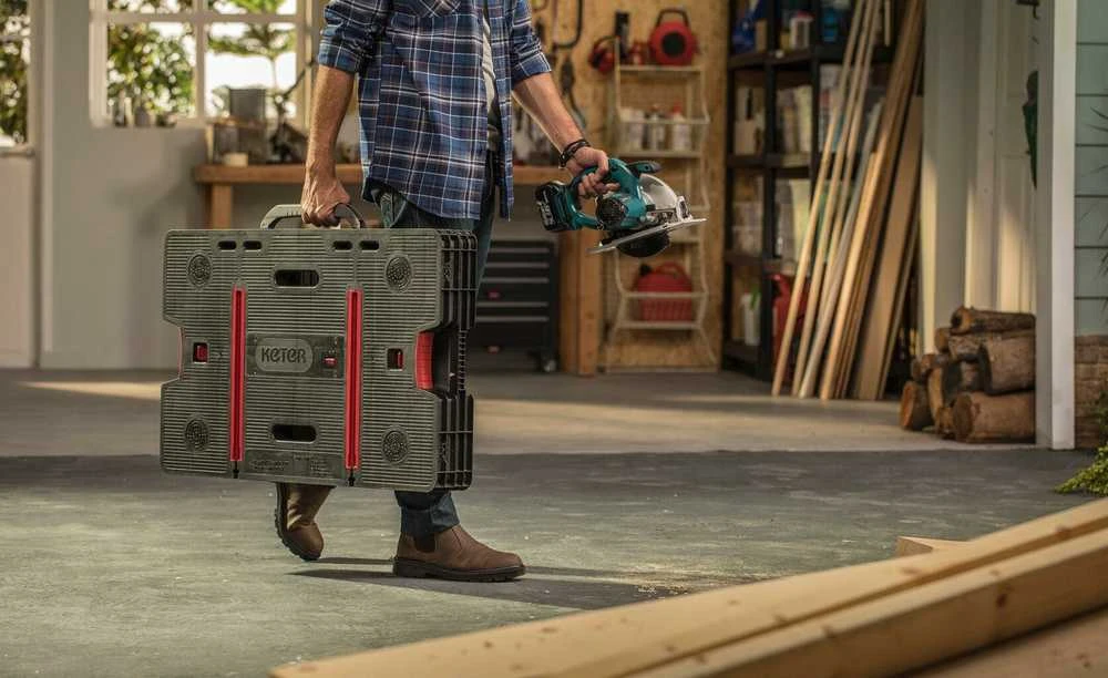 Keter Tools Sulankstomas darbo stalas su dviem stalviršiais, išlaiko 453 kg