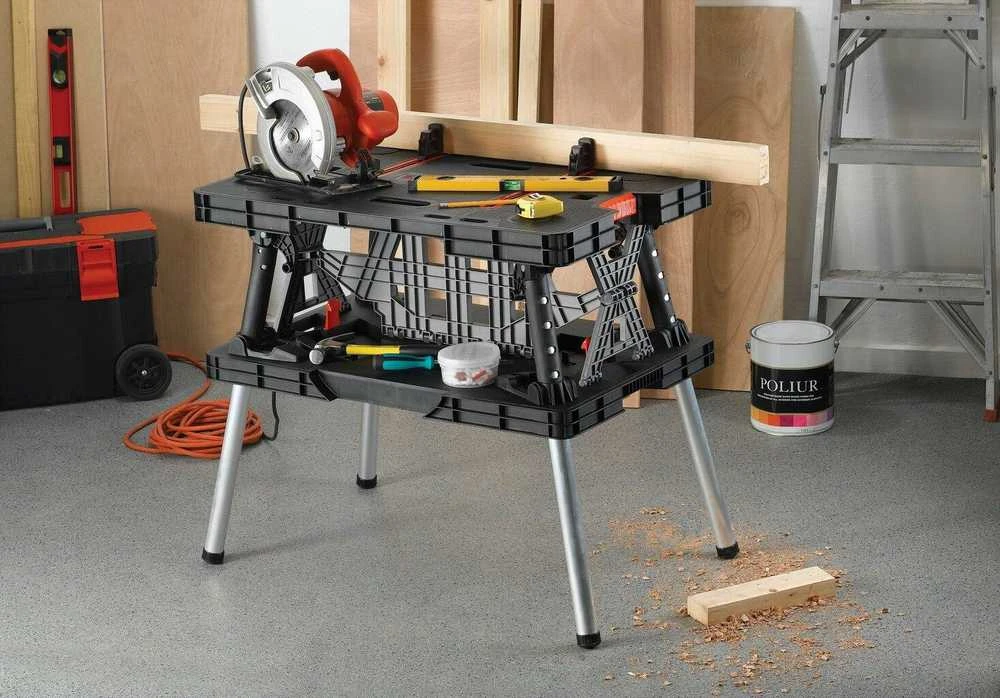 Keter Tools Sulankstomas darbo stalas su dviem stalviršiais, išlaiko 453 kg