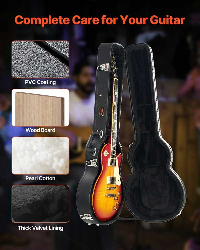 Kietas gitaros dėklas LES Paul, 41.34 col., neperšlampamas, juodas, gitarų dėklas, LP dėklas
