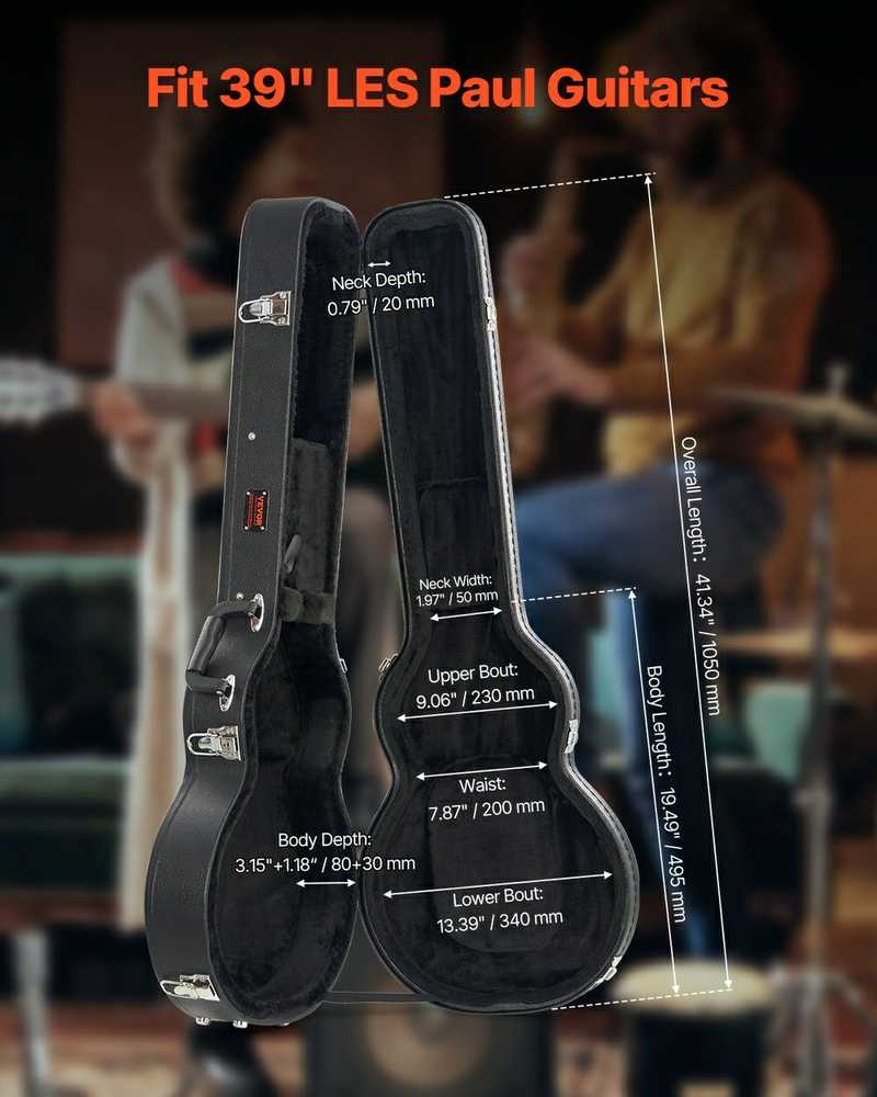 Kietas gitaros dėklas LES Paul, 41.34 col., neperšlampamas, juodas, gitarų dėklas, LP dėklas