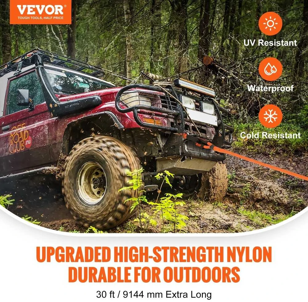 Kinetinis vilkimo lynas, 9.1 m, galingas, bekelės, su minkštomis kilpomis, tempimo diržas džipui, automobiliui, sunkvežimiui, visureigiui, ATV, UTV, traktoriui