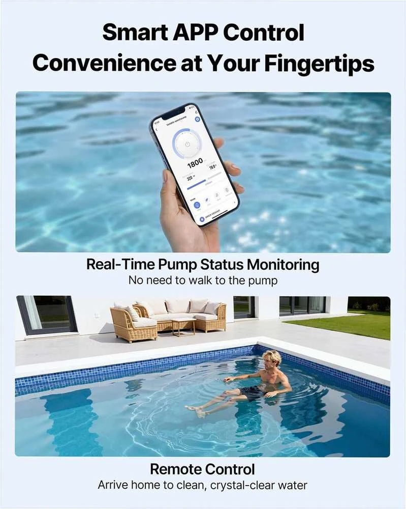 Kintamo greičio baseino siurblys su laikmačiu ir filtro krepšeliu, 1650W, 33000 L/H srautas, savaime užsipildantis filtravimo ir cirkuliacijos siurblys įkasamiems bei antžeminiams baseinams