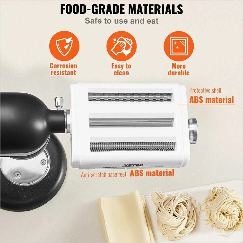 KitchenAid Makaronų gaminimo priedas pastatomam mikseriui, „trys viename“ nerūdijančio plieno kočiotuvas ir pjaustyklė, reguliuojamo storio makaronų mašinėlė, spagečių ir fettuccine pjaustymo rinkinys