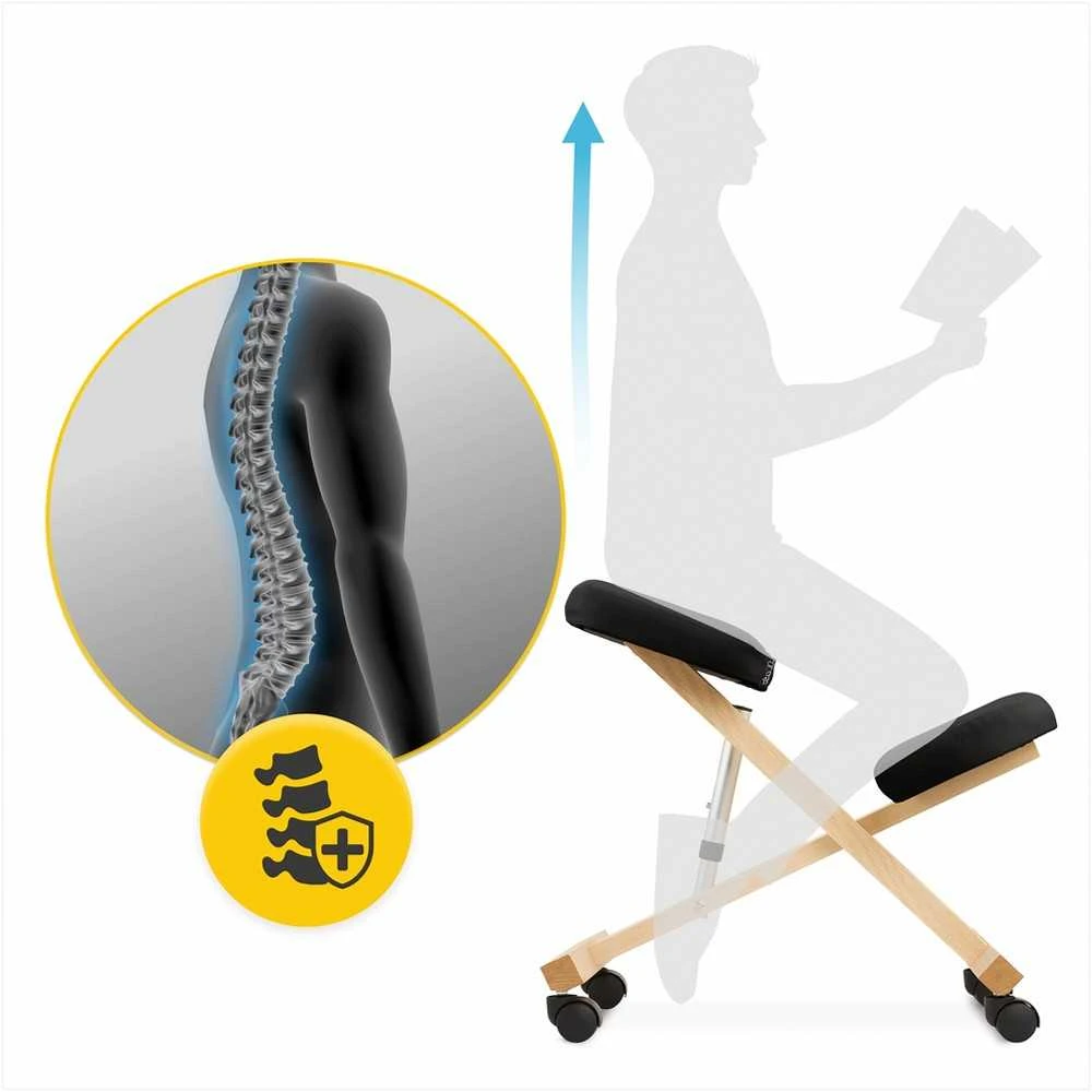 4Fizjo Klūpima kėdė, biurui ir namams, ergonominė laikysenos atrama, juoda reguliuojama klūpima kėdutė
