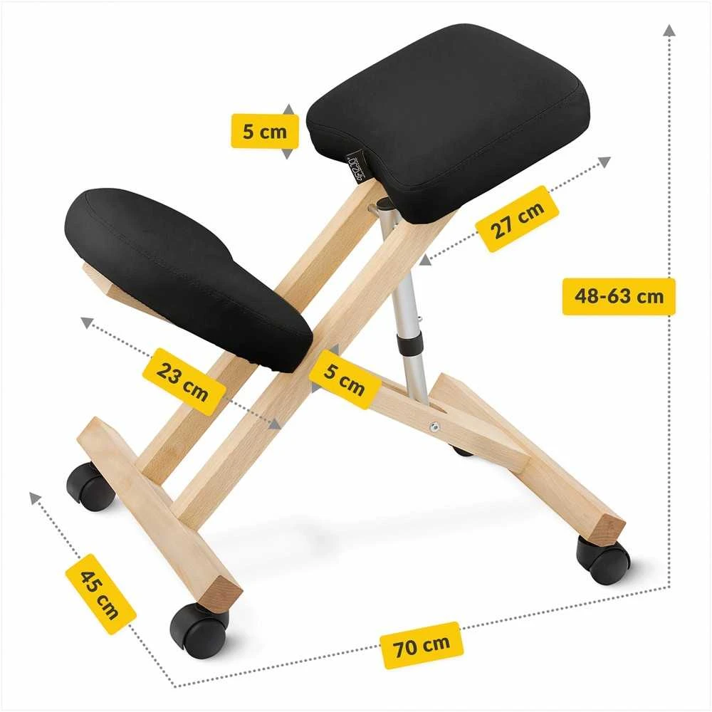4Fizjo Klūpima kėdė, biurui ir namams, ergonominė laikysenos atrama, juoda reguliuojama klūpima kėdutė