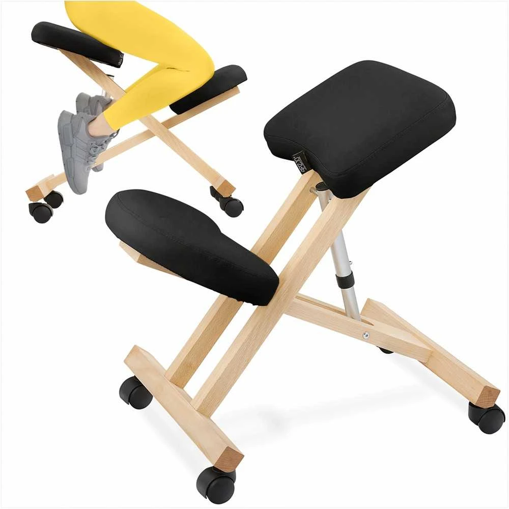 4Fizjo Klūpima kėdė, biurui ir namams, ergonominė laikysenos atrama, juoda reguliuojama klūpima kėdutė