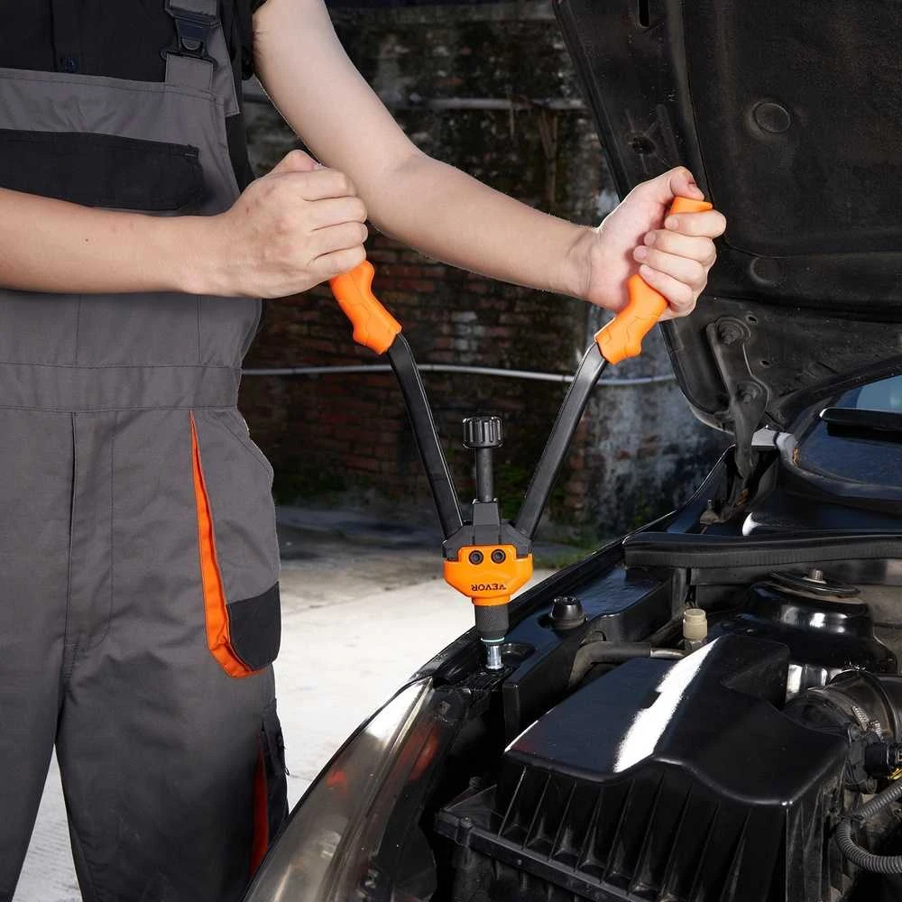 Kniedžių veržlių įrankis, 16 colių, 13 antgalių, 186 kniedės veržlės, pusiau automatinis kniediklis, kniedžių įrankis komplektas