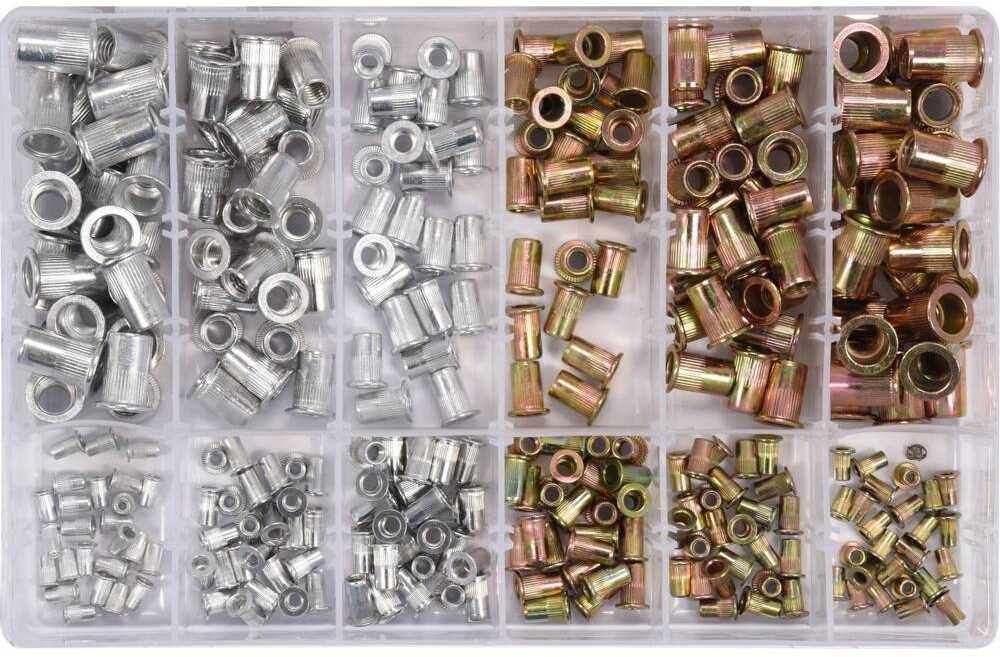 Kniedžių veržlių rinkinys, plieno ir aliumininis, M3-M10, 300 vienetų