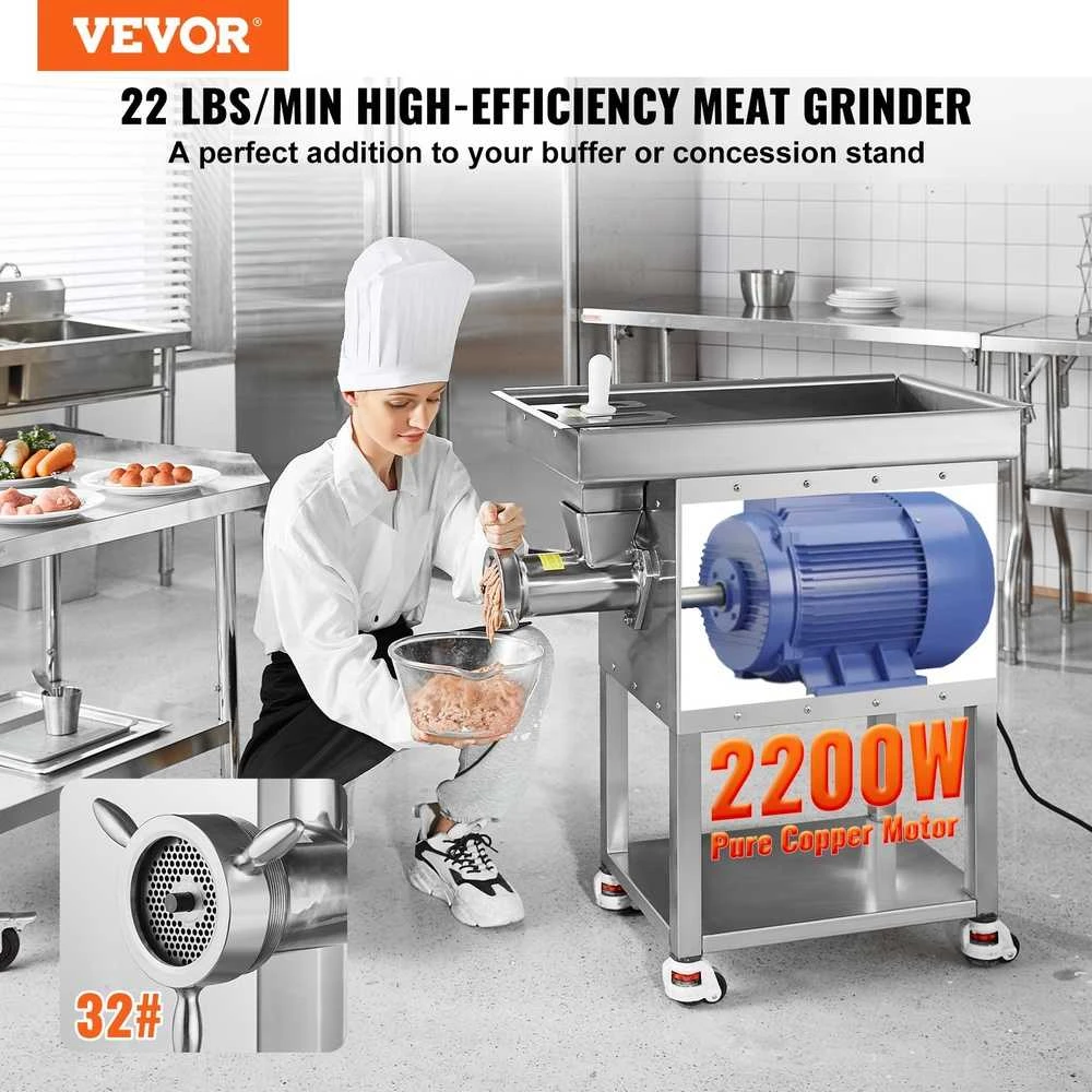 Komercinė elektrinė mėsmale 10 kg/min, 2200 W, nerūdijančio plieno, dešrų kimštuvas, galingas mėsmaltuvas, pramoninis