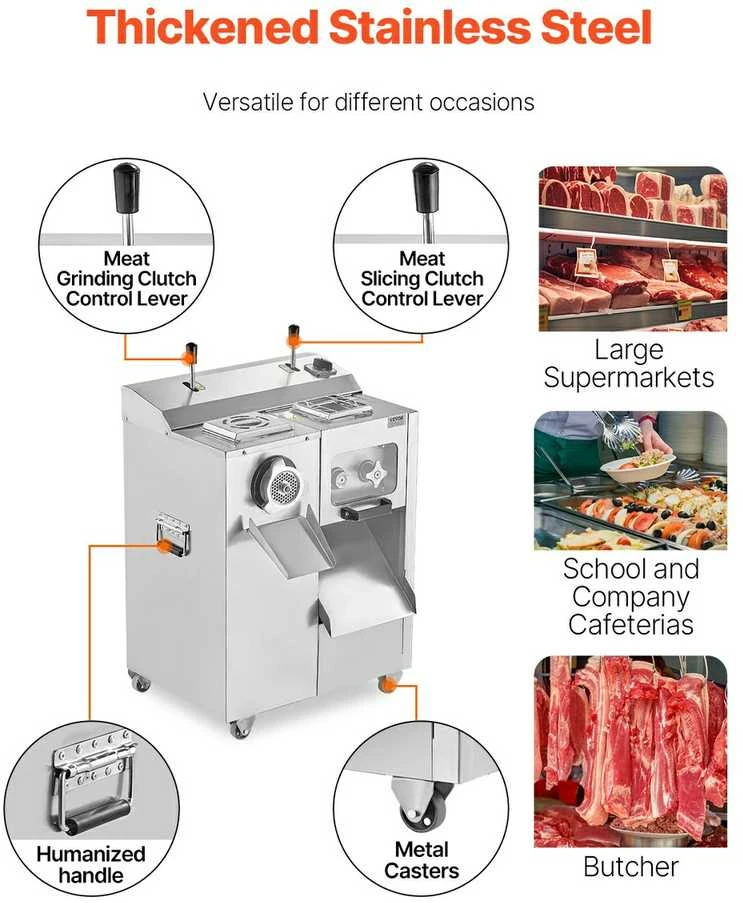 Komercinė elektrinė mėsmalė, 3-in-1 daugiafunkcinė pjaustyklė, dešrų kimšimo aparatas, didelio našumo mėsmalė virtuvei ir restoranui