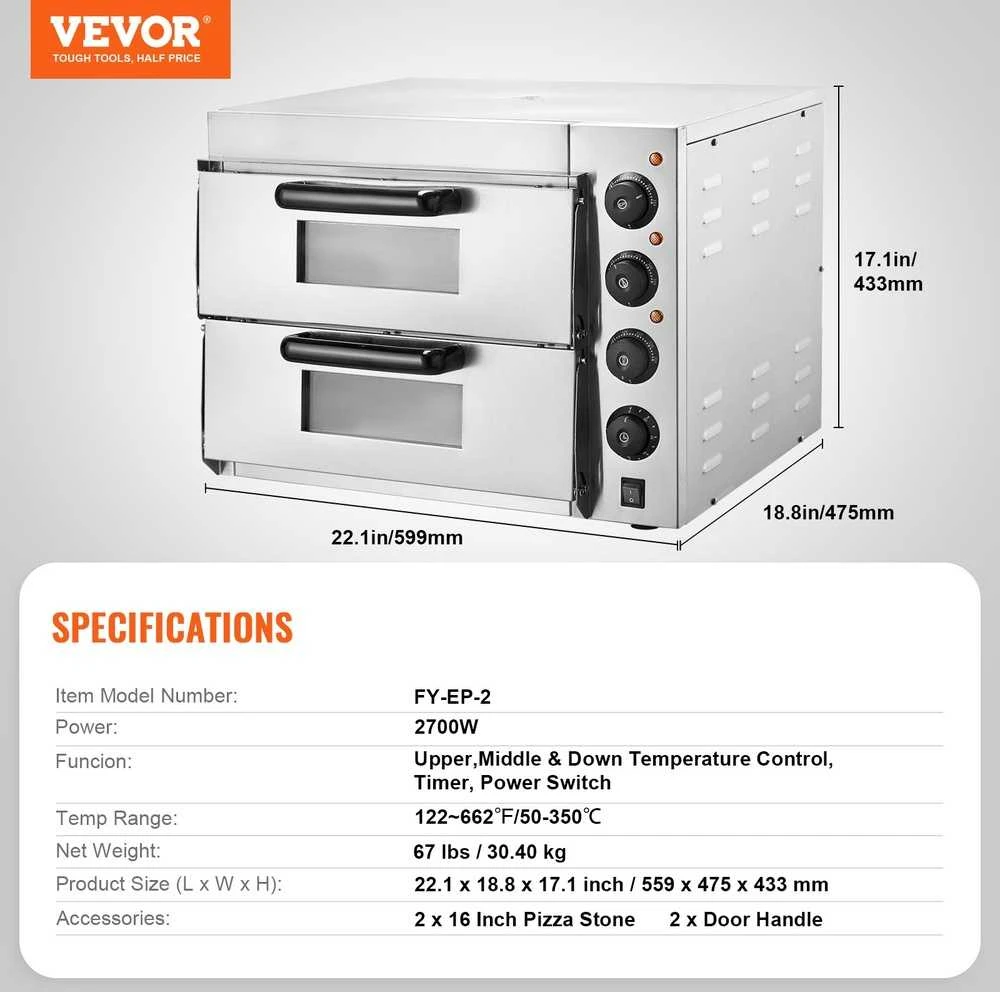 VEVOR Komercinė stalviršinė elektrinė picų krosnelė 40 cm