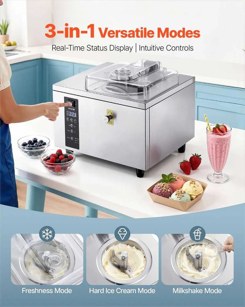 Komercinė kietųjų ledų mašina užkandinėms ir restoranams, didelio našumo automatinio valymo LED skydelis, gelato ledų gaminimo aparatas