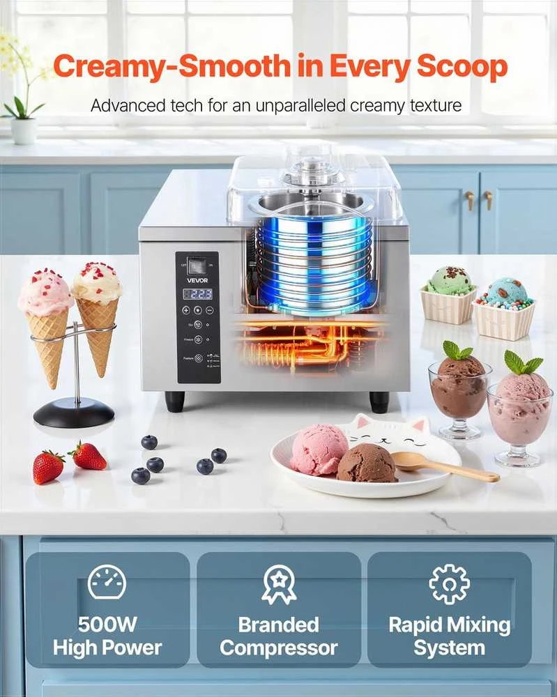 Komercinė kietųjų ledų mašina užkandinėms ir restoranams, didelio našumo automatinio valymo LED skydelis, gelato ledų gaminimo aparatas