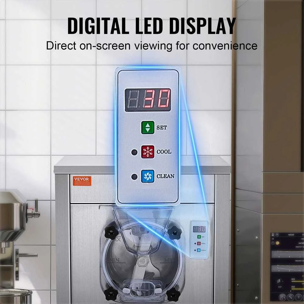Komercinė ledų mašina, 18 L/H išeigos kietųjų ledų gaminimo aparatas, 1600W vieno skonio su ratukais, nerūdijančio plieno cilindras restoranams, kavinėms