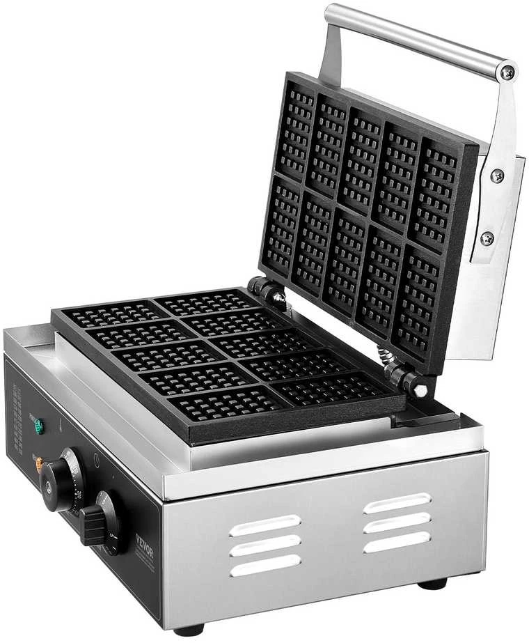 Vaflinė Komercinė vaflių keptuvė, Stačiakampiai vafliai, 1550 W, Nerūdijantis plienas