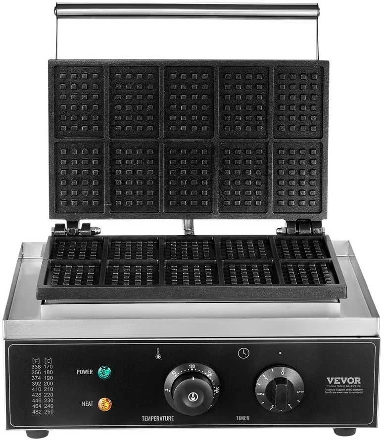 Vaflinė Komercinė vaflių keptuvė, Stačiakampiai vafliai, 1550 W, Nerūdijantis plienas