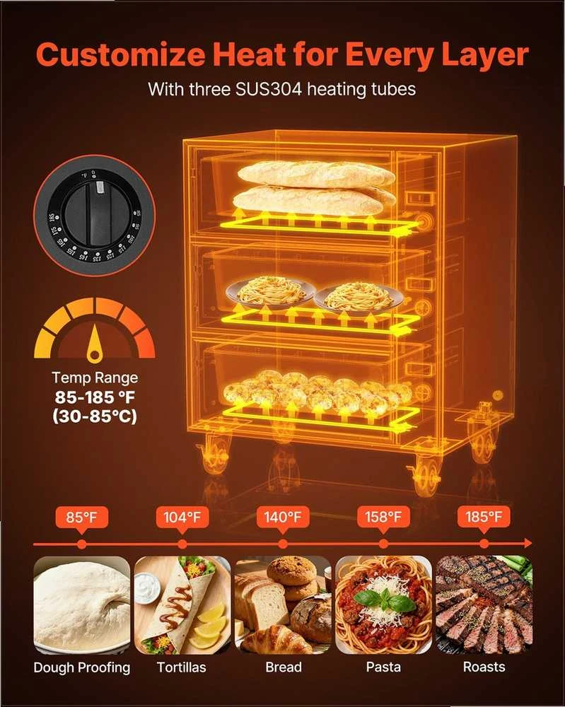 Komercinis elektrinis 3 stalčių maisto šildytuvas, nerūdijančio plieno pastatoma šildoma spintelė restoranams ir kepykloms, 30-85°C temperatūra, profesionali virtuvės įranga