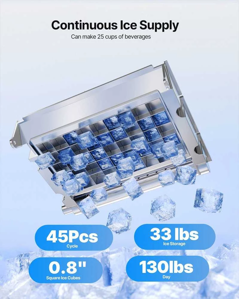 Komercinis ledo gaminimo aparatas su LED ekranu ir savaiminiu išsivalymu, nerūdijančio plieno įmontuojamas ledo generatorius, 59kg paros gamyba, 15kg talpa, profesionali įranga