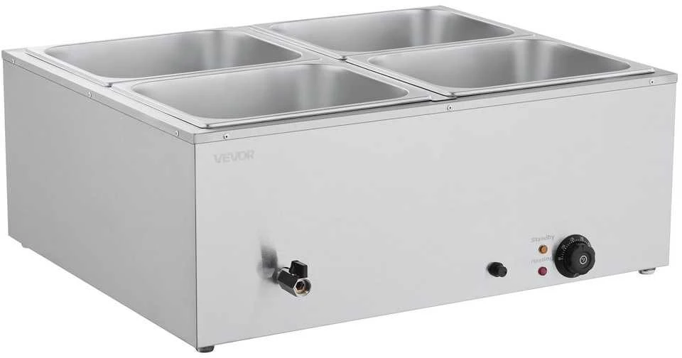 Komercinis maisto šildytuvas, 1500W elektrinis garinis bain marie, 4 indų nerūdijančio plieno maisto šildytuvas maitinimui