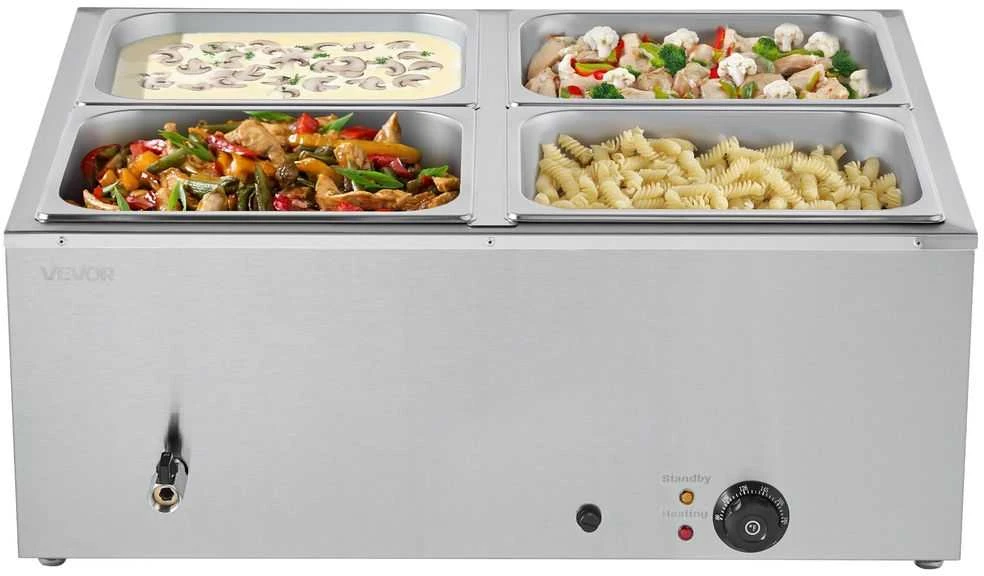 Komercinis maisto šildytuvas, 1500W elektrinis garinis bain marie, 4 indų nerūdijančio plieno maisto šildytuvas maitinimui