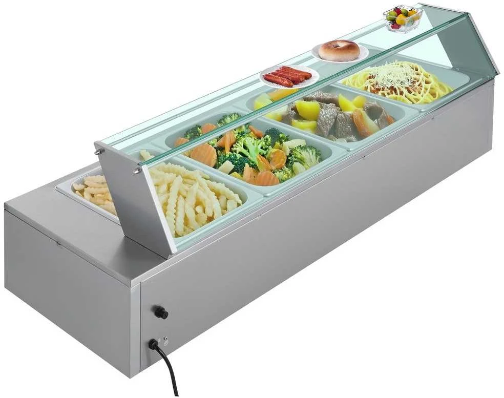Komercinis maisto šildytuvas, 1500W nerūdijančio plieno garinis maisto šildytuvas, 4 indų stalviršio bufeto serveris restoranams, maitinimo įstaigoms ir vakarėliams