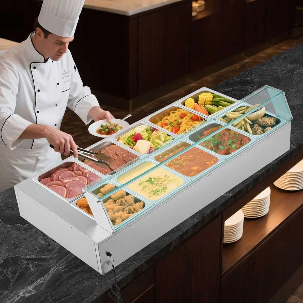 Komercinis maisto šildytuvas, 1700W elektrinis garinis bain marie, nerūdijančio plieno bufeto serveris maitinimui