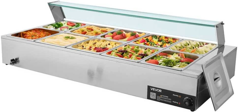 Komercinis maisto šildytuvas, 1700W elektrinis garinis bain marie, nerūdijančio plieno bufeto serveris maitinimui