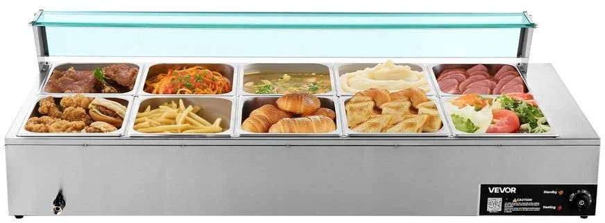 Komercinis maisto šildytuvas, 1700W elektrinis garinis bain marie, nerūdijančio plieno bufeto serveris maitinimui