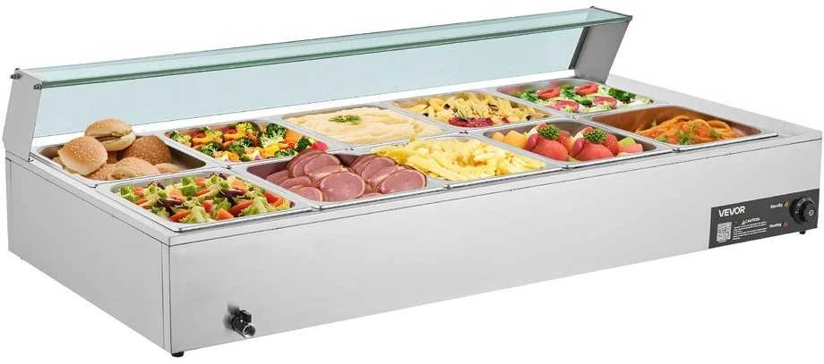 Komercinis maisto šildytuvas, 1700W elektrinis garinis bain marie, nerūdijančio plieno bufeto serveris maitinimui