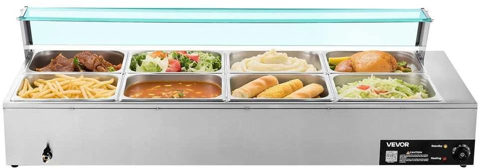 Komercinis maisto šildytuvas, 1700W elektrinis garinis bain marie, nerūdijančio plieno bufeto serveris maitinimui, restoranui, vakarėliui, 8 indų maisto šildytuvas