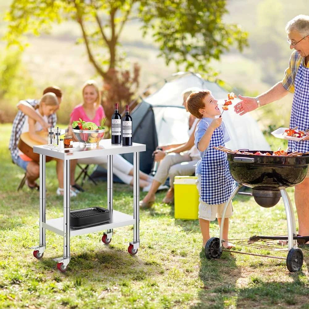Komercinis nerūdijančio plieno stalas, reguliuojamas aukštis, tvirtas