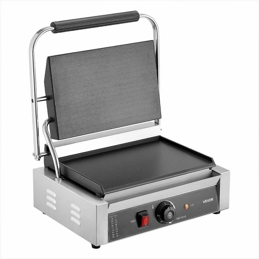 Komercinis paninis grilis, elektrinis sumuštinių keptuvas su tiksliu temperatūros valdymu, nerūdijančio plieno presas mėsainiams ir kepsniams, 34x23 cm emaliuota plokštė, profesionalus kontaktinis grilis