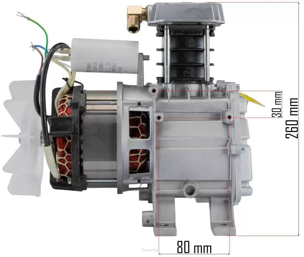 Kompresoriaus pompa POWERMAT PM-KO-24T, oro kompresoriaus atsarginė dalis, 206 litrų/minutę pompa, 1.85 kW kompresoriaus pompa, universali kompresoriaus pompa