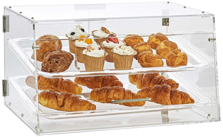 Konditerijos vitrina, 2 aukštų komercinė, prekystalio kepinių vitrina, akrilinė dėžė su galinėmis durelėmis, nuimamomis lentynomis, tortų vitrina, desertų, pyragaičių ekspozicinė vitrina (Ekspozicinė prekė)