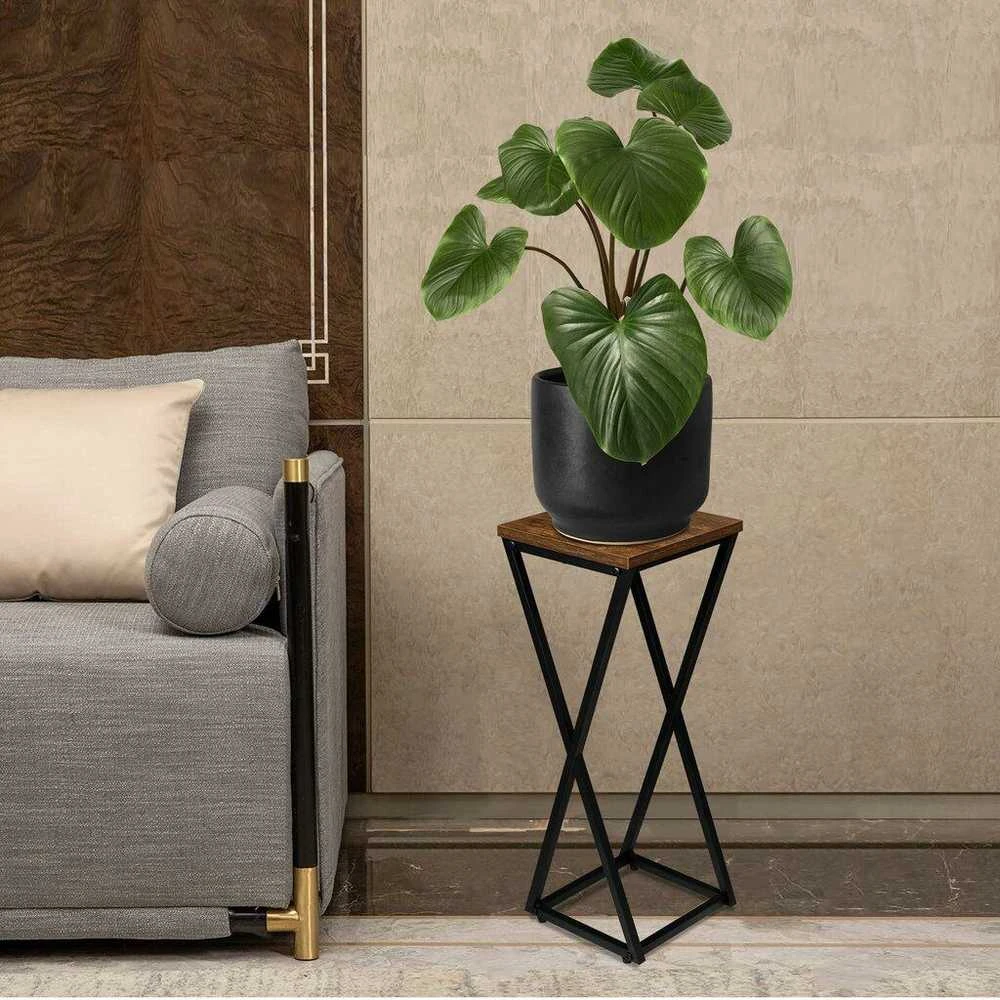 Konel Rustic metalinis gėlių stovas su mediniu viršumi, 62 cm