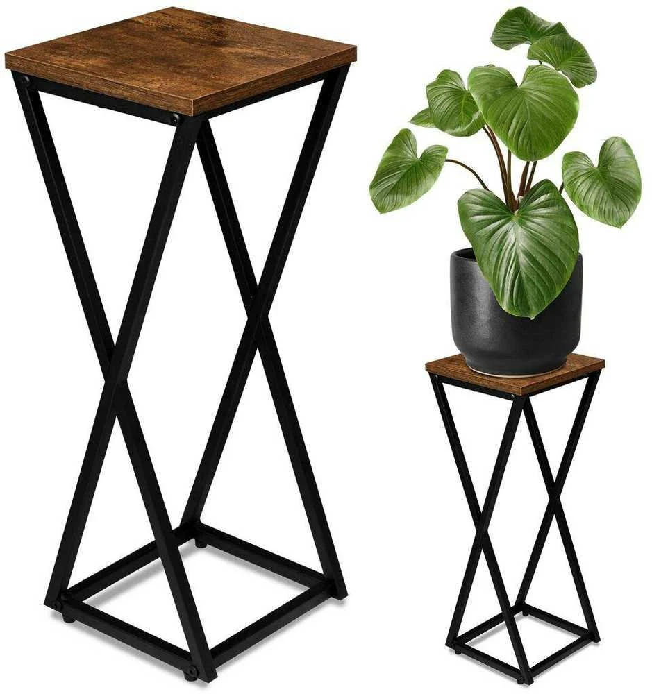 Konel Rustic metalinis gėlių stovas su mediniu viršumi, 62 cm