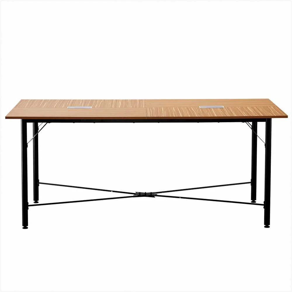 Konferencijų stalas, 1800 mm biuro susitikimų stalas 6-8 asmenims, modernus stačiakampis seminarų stalas su metalinėmis kojomis, lengvas surinkimas, rudas, posėdžių stalas, darbo stalas