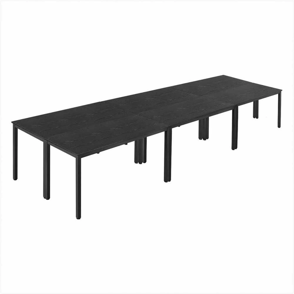 Konferencinių stalų rinkinys iš 6 dalių, 1400 mm biuro susitikimų stalas 16 asmenų, lanksčiai derinamas stalas, modernus stačiakampis susitikimų stalas su metalinėmis kojomis, lengvas surinkimas, darbo stalas