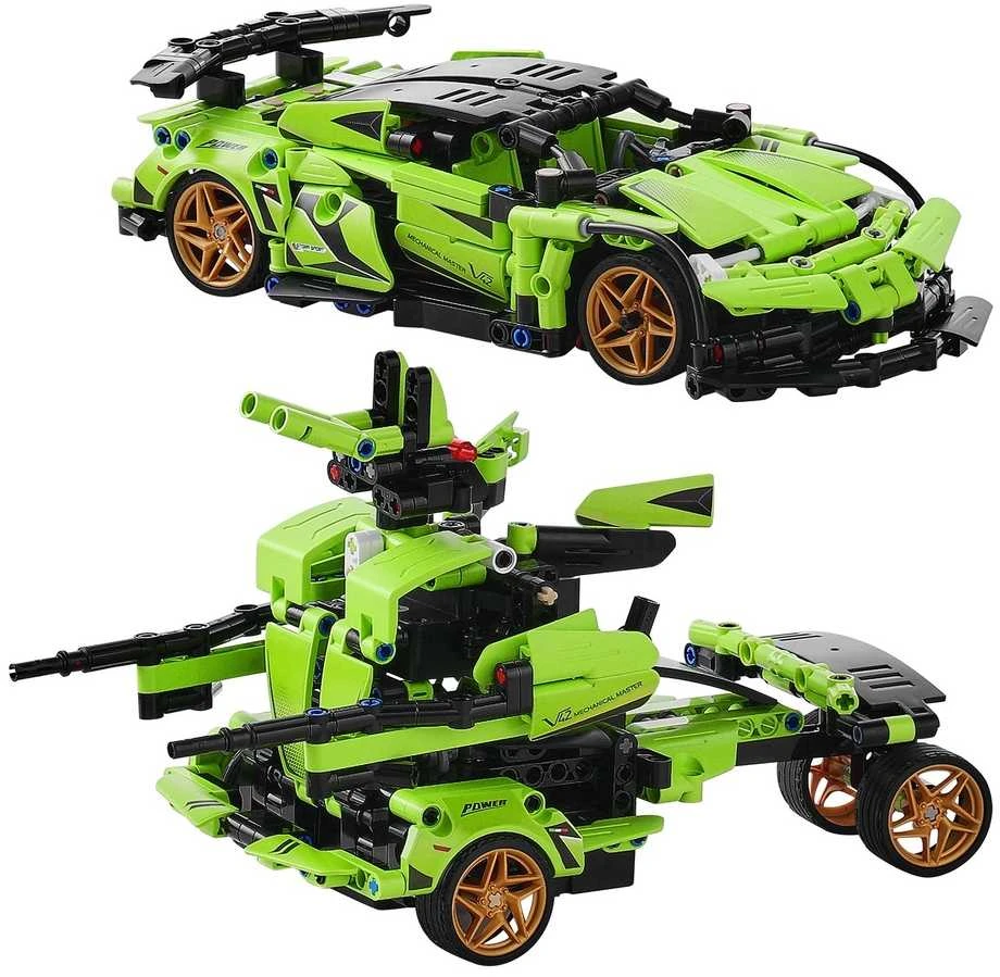 Konstruktorius vaikams: 2in1 robotas-automobilis valdomas pulteliu/programėle, edukacinis rinkinys, RC robotas, mašina