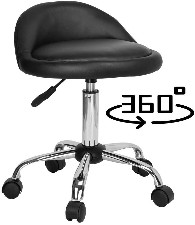 Kosmetinė kėdutė juoda, reguliuojamas aukštis, eko odos sėdynė, 360° sukamoji, kosmetologės, manikiūro, pedikiūro, meistrės, grožio salono